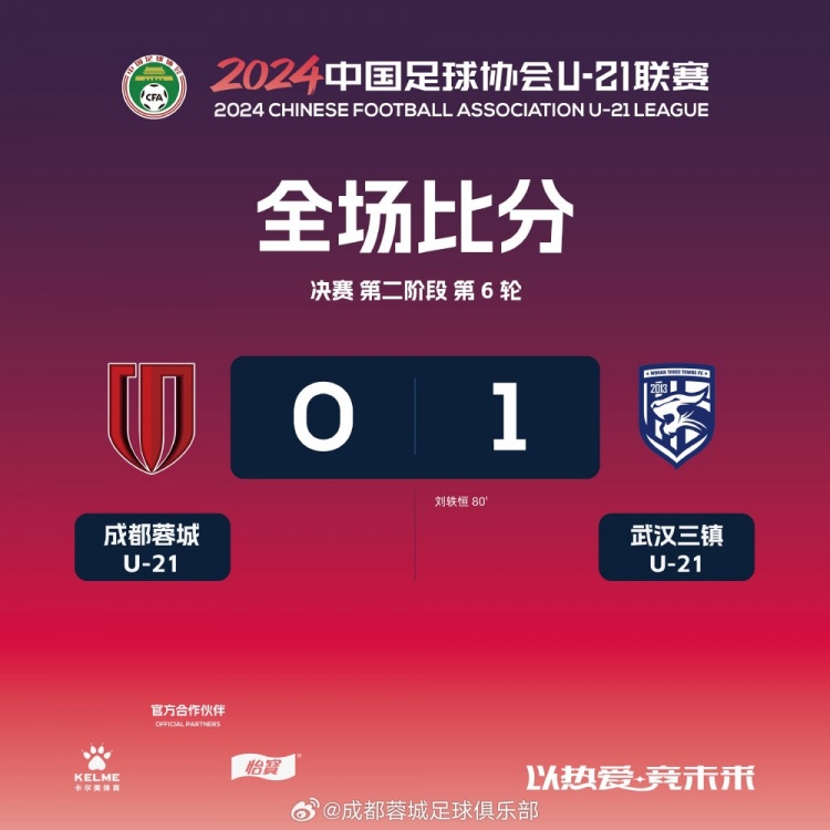 U-21联赛决赛第二阶段第2轮：成都蓉城0-1不敌武汉三镇